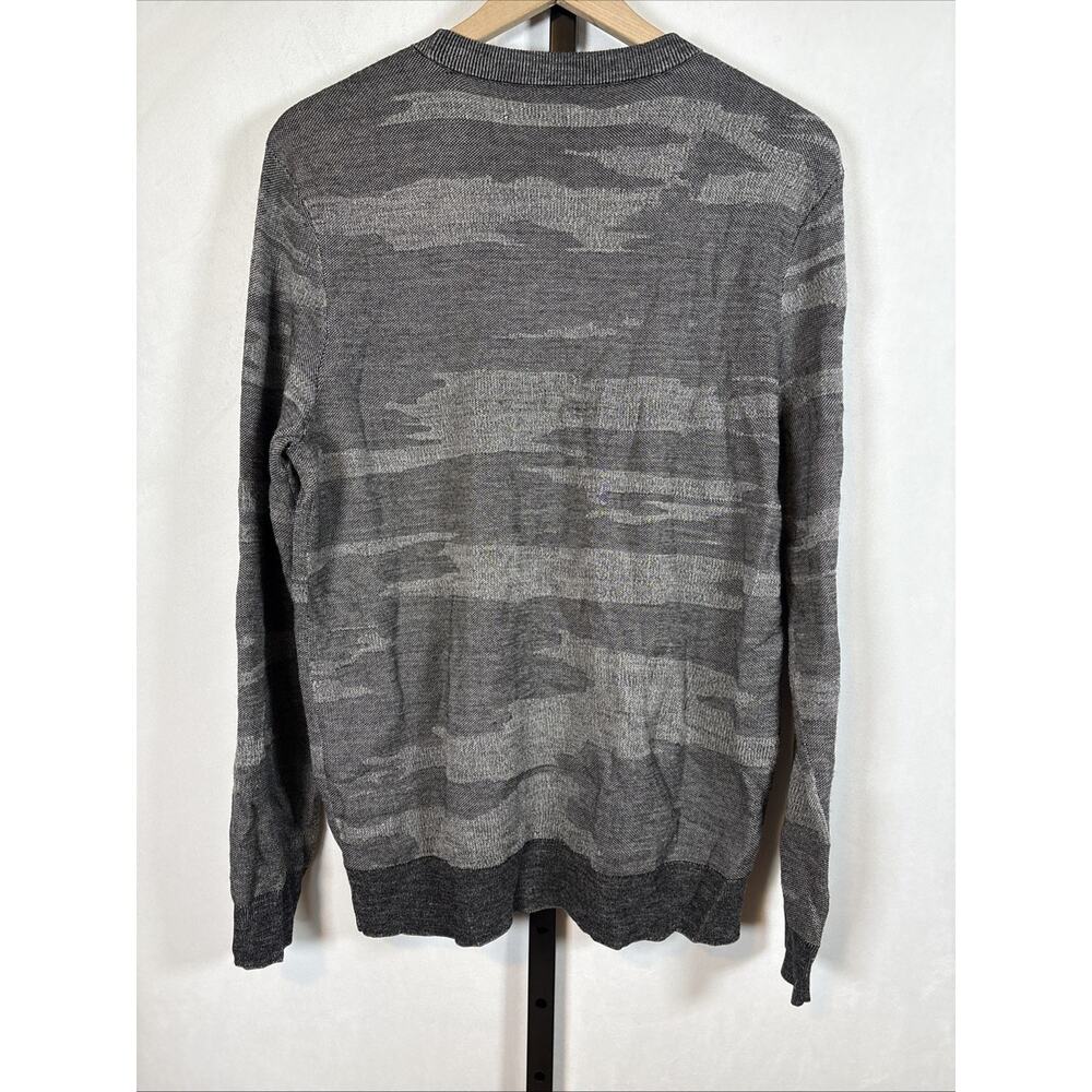 Theory Wool Crewneck Sweater Men's Large Gray Camo Pullover Stretch Modern - Picture 5 of 8